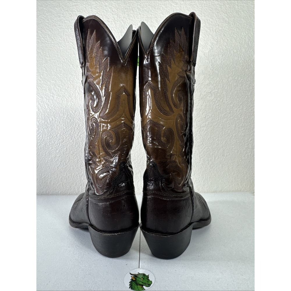 Lucchese Classics Exotic Brown Cowboy Boots 6.5 B Seared Ring Lizard & Goat Skin - Picture 5 of 16